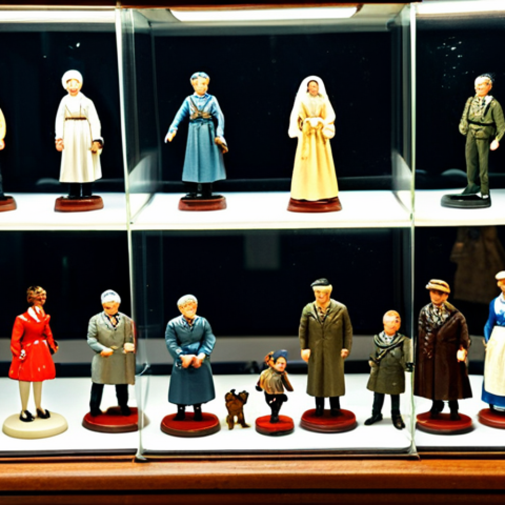 **

A vibrant display of rare figurines in a collector's glass case. The figurines are diverse, ranging from classic action figures to vintage dolls. The background shows a cozy study filled with bookshelves and vintage memorabilia. Focus on detail and lighting to highlight the unique characteristics of each figurine. fully clothed, appropriate content, safe for work, perfect anatomy, natural proportions, professional photography, high quality, professional, modest, family-friendly.

**