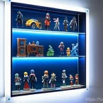 피규어 보존용 진열장 추천 - A sleek, modern wall-mounted acrylic display case, designed for space-saving elegance, is filled wit...