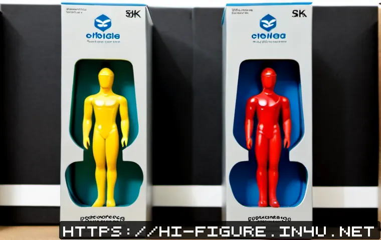 피규어 정식 발매와 병행수입 차이 - Photorealistic side-by-side comparison of two identical collectible character figurines in unopened ...
